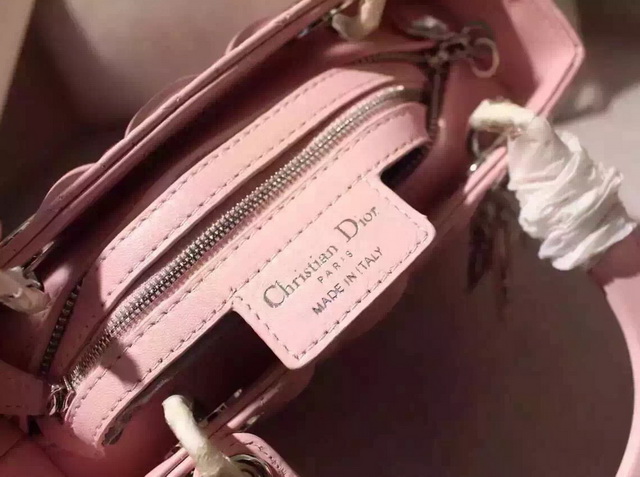 Dior Lady Dior Bag Pink Lambskin Silver Hardware for Sale