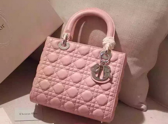 Dior Lady Dior Bag Pink Lambskin Silver Hardware for Sale