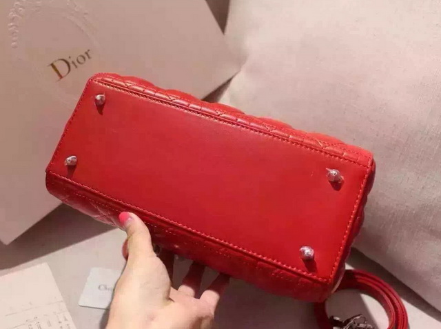 Dior Lady Dior Bag Red Lambskin Silver Hardware for Sale