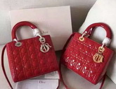 Dior Lady Dior Bag Red Patent Lambskin Silver Hardware for Sale