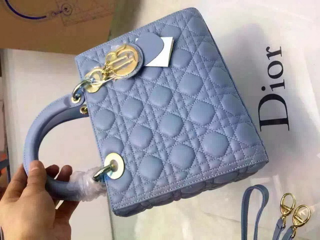 Dior Lady Dior Bag Sky Blue Lambskin Gold Hardware for Sale