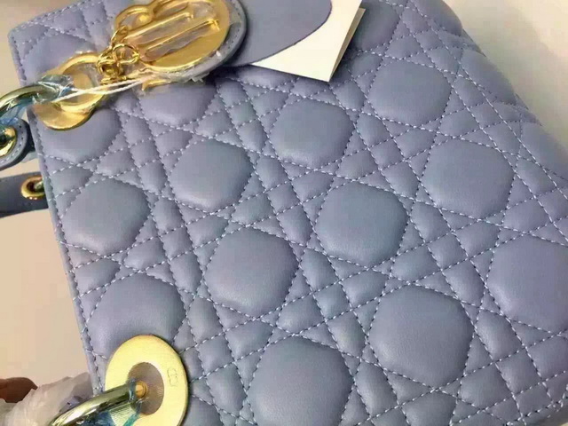 Dior Lady Dior Bag Sky Blue Lambskin Gold Hardware for Sale