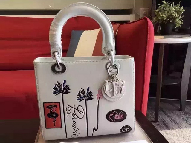 Dior Lady Dior Bag White Paradise Calfskin for Sale
