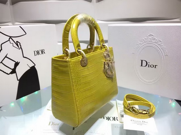 Dior Lady Dior Bag Yellow Crocodile Light Gold Tone Jewellery for Sale