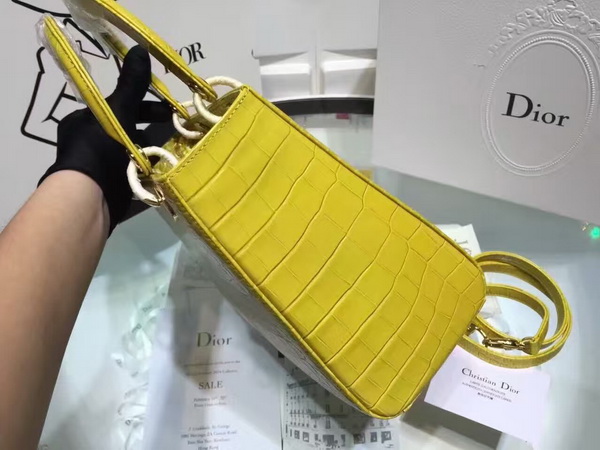 Dior Lady Dior Bag Yellow Crocodile Light Gold Tone Jewellery for Sale