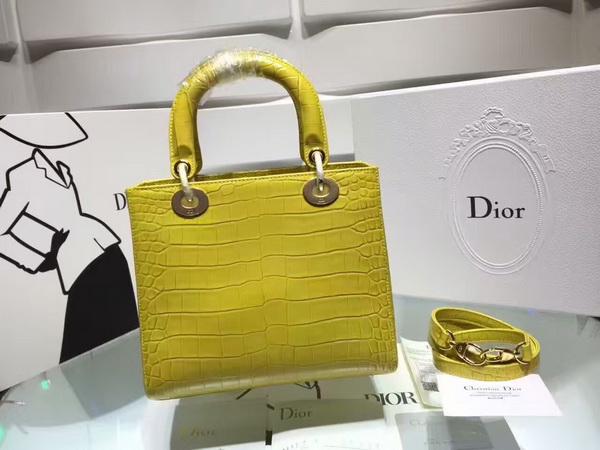 Dior Lady Dior Bag Yellow Crocodile Light Gold Tone Jewellery for Sale