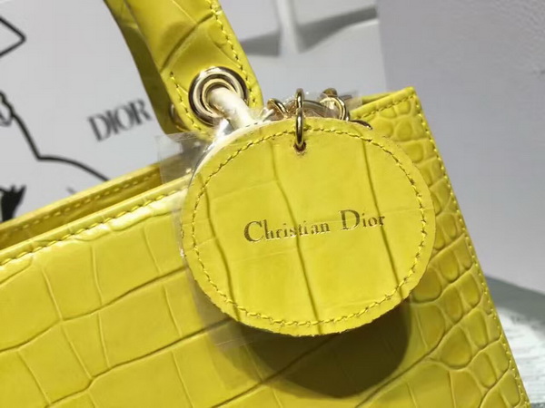 Dior Lady Dior Bag Yellow Crocodile Light Gold Tone Jewellery for Sale