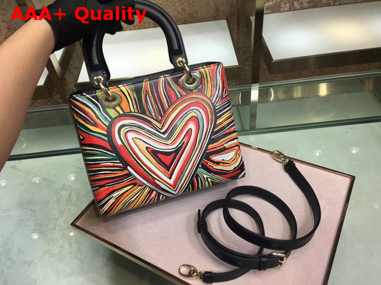 Dior Lady Dior Bag in Black Calfskin Printed with a Textured Dioramour Heart Replica