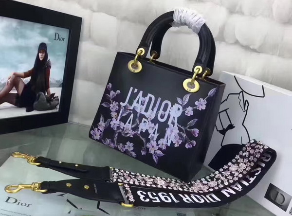 Dior Lady Dior Bag in Black Calfskin with Painting For Sale