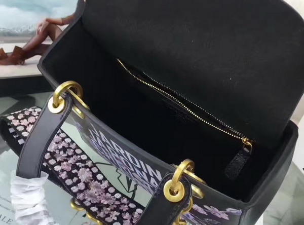 Dior Lady Dior Bag in Black Calfskin with Painting For Sale