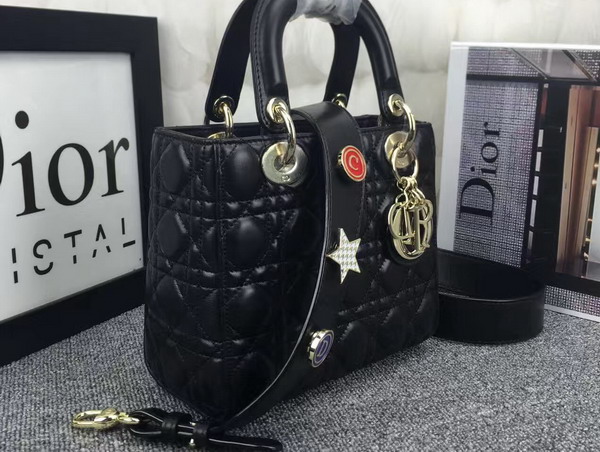 Dior Lady Dior Bag in Black Lambskin Customisable Shoulder Strap for Sale