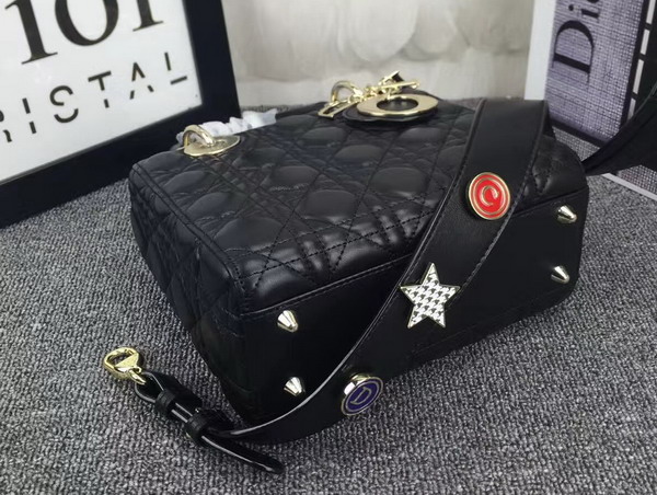 Dior Lady Dior Bag in Black Lambskin Customisable Shoulder Strap for Sale