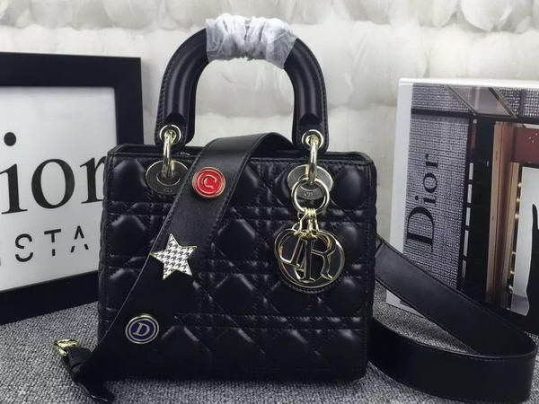 Dior Lady Dior Bag in Black Lambskin Customisable Shoulder Strap for Sale