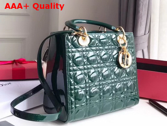 Dior Lady Dior Bag in Green Patent Cannage Calfskin Gold Hardware Replica