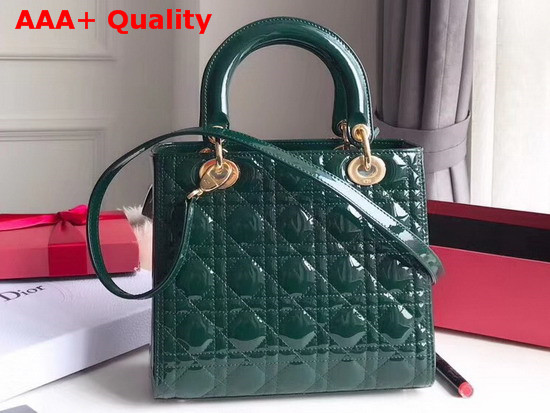 Dior Lady Dior Bag in Green Patent Cannage Calfskin Gold Hardware Replica