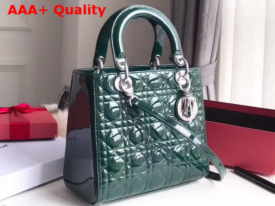 Dior Lady Dior Bag in Green Patent Cannage Calfskin Silver Hardware Replica