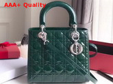 Dior Lady Dior Bag in Green Patent Cannage Calfskin Silver Hardware Replica