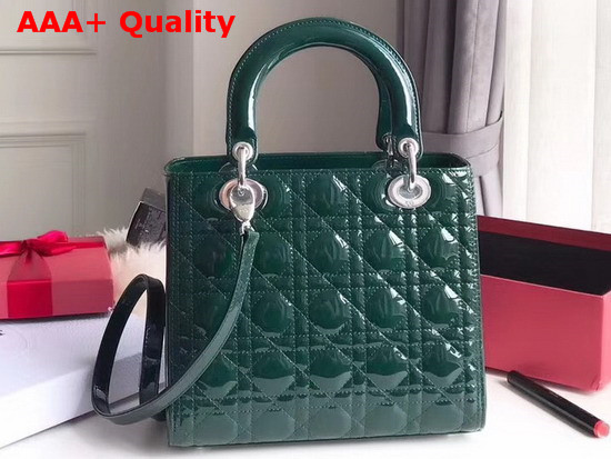 Dior Lady Dior Bag in Green Patent Cannage Calfskin Silver Hardware Replica
