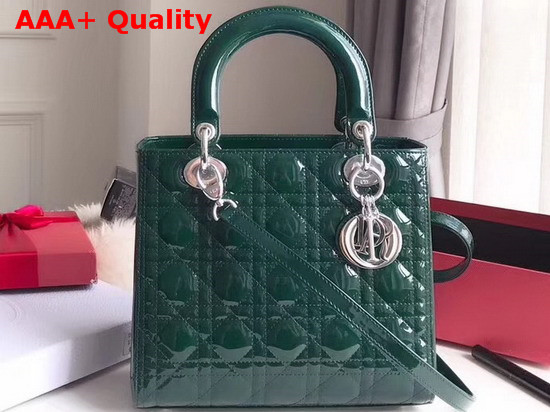 Dior Lady Dior Bag in Green Patent Cannage Calfskin Silver Hardware Replica