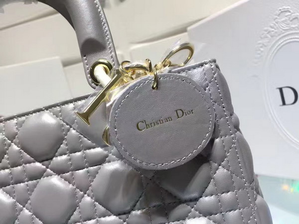 Dior Lady Dior Bag in Pearl Grey Lambskin with Light Gold Tone Jewellery For Sale