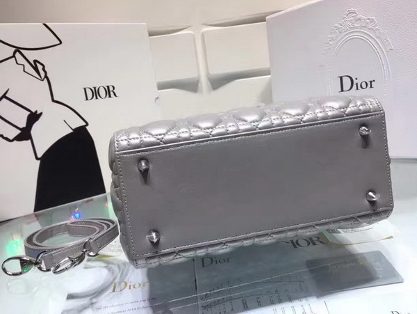 Dior Lady Dior Bag in Pearl Grey Lambskin with Silver Tone Jewellery For Sale