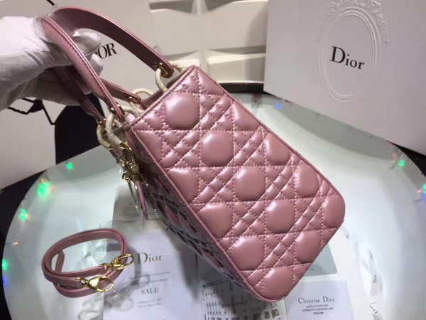 Dior Lady Dior Bag in Pearl Pink Lambskin with Light Gold Tone Jewellery For Sale