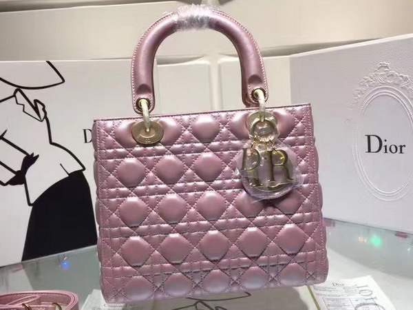 Dior Lady Dior Bag in Pearl Pink Lambskin with Light Gold Tone Jewellery For Sale