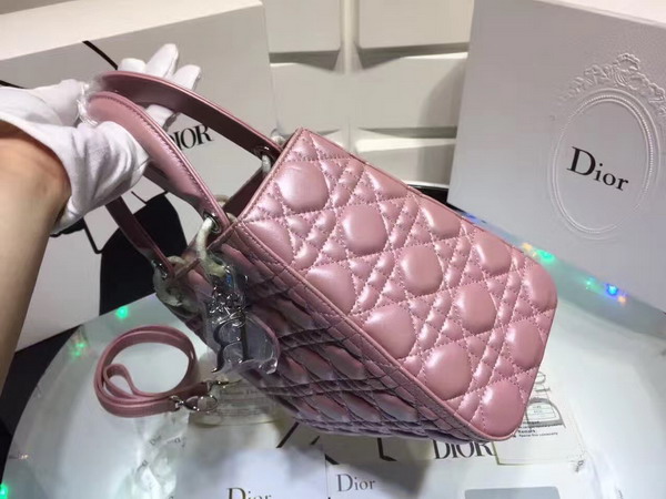 Dior Lady Dior Bag in Pearl Pink Lambskin with Silver Tone Jewellery For Sale