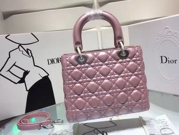 Dior Lady Dior Bag in Pearl Pink Lambskin with Silver Tone Jewellery For Sale