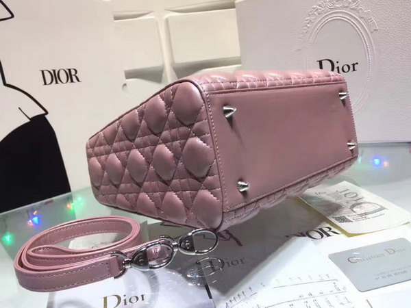 Dior Lady Dior Bag in Pearl Pink Lambskin with Silver Tone Jewellery For Sale