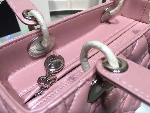 Dior Lady Dior Bag in Pearl Pink Lambskin with Silver Tone Jewellery For Sale