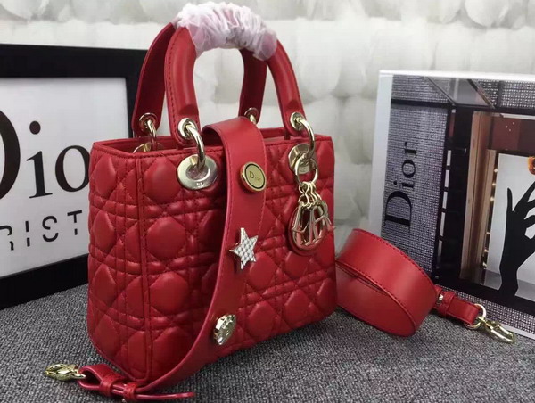 Dior Lady Dior Bag in Red Lambskin Customisable Shoulder Strap for Sale