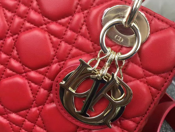 Dior Lady Dior Bag in Red Lambskin Customisable Shoulder Strap for Sale