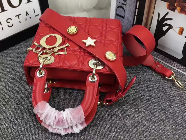 Dior Lady Dior Bag in Red Lambskin Customisable Shoulder Strap for Sale