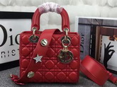 Dior Lady Dior Bag in Red Lambskin Customisable Shoulder Strap for Sale