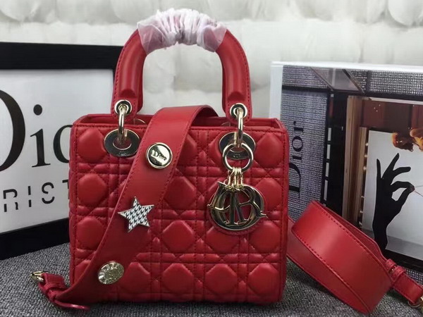 Dior Lady Dior Bag in Red Lambskin Customisable Shoulder Strap for Sale