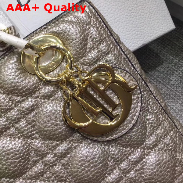 Dior Lady Dior Bag with Leather Shoulder Strap Metallic Gold Grained Calfskin Replica