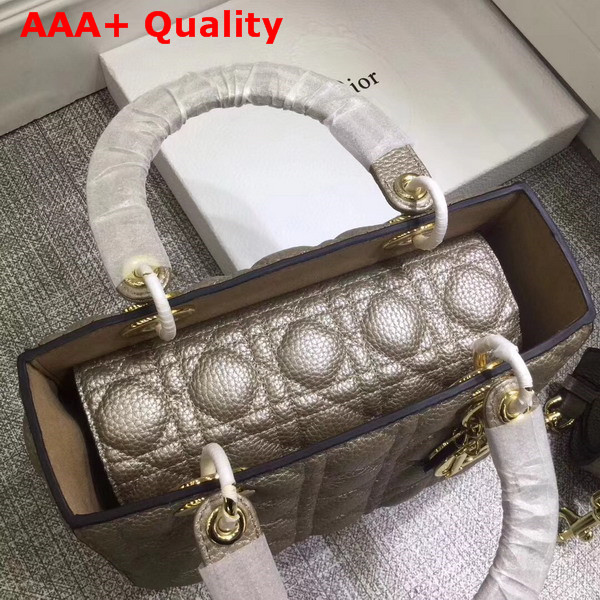 Dior Lady Dior Bag with Leather Shoulder Strap Metallic Gold Grained Calfskin Replica