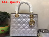 Dior Lady Dior Bag with Leather Shoulder Strap Metallic Silver Grained Calfskin Replica