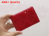 Dior Lady Dior Calfskin Card Holder in Cherry Red Patent Cannage Calfskin Replica