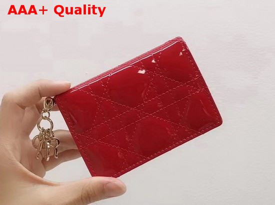 Dior Lady Dior Calfskin Card Holder in Cherry Red Patent Cannage Calfskin Replica