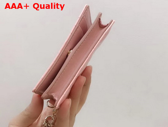 Dior Lady Dior Calfskin Card Holder in Pink Patent Cannage Calfskin Replica