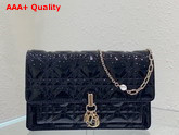 Dior Lady Dior Chain Pouch in Black Patent Cannage Calfskin Replica