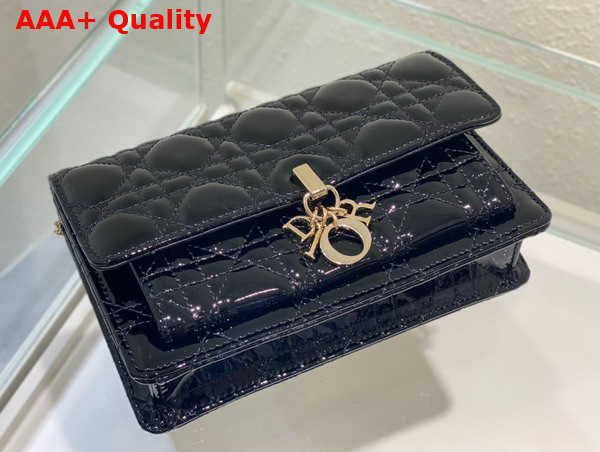Dior Lady Dior Chain Pouch in Black Patent Cannage Calfskin Replica
