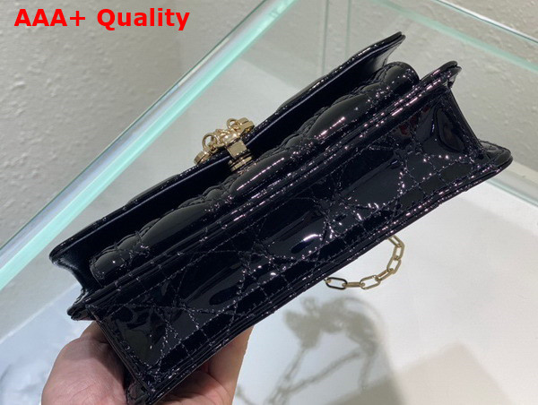 Dior Lady Dior Chain Pouch in Black Patent Cannage Calfskin Replica