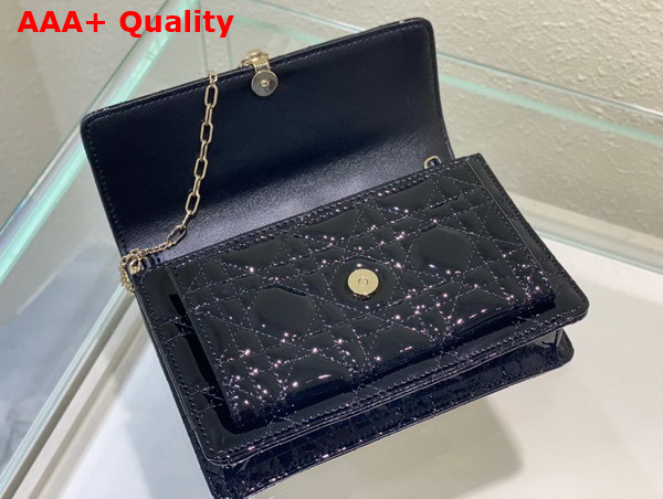 Dior Lady Dior Chain Pouch in Black Patent Cannage Calfskin Replica