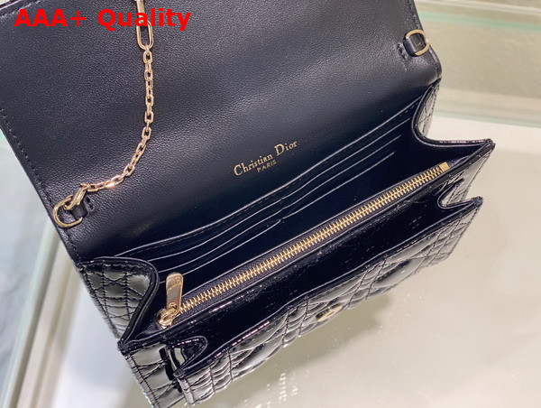 Dior Lady Dior Chain Pouch in Black Patent Cannage Calfskin Replica