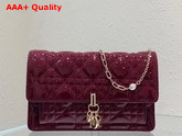 Dior Lady Dior Chain Pouch in Burgundy Patent Cannage Calfskin Replica