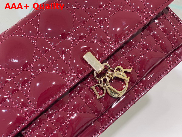 Dior Lady Dior Chain Pouch in Burgundy Patent Cannage Calfskin Replica