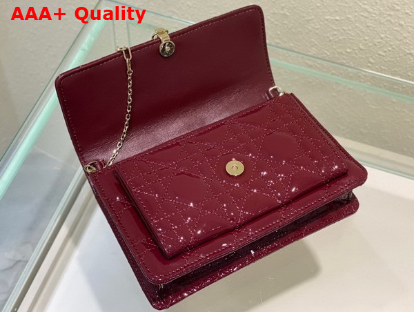 Dior Lady Dior Chain Pouch in Burgundy Patent Cannage Calfskin Replica